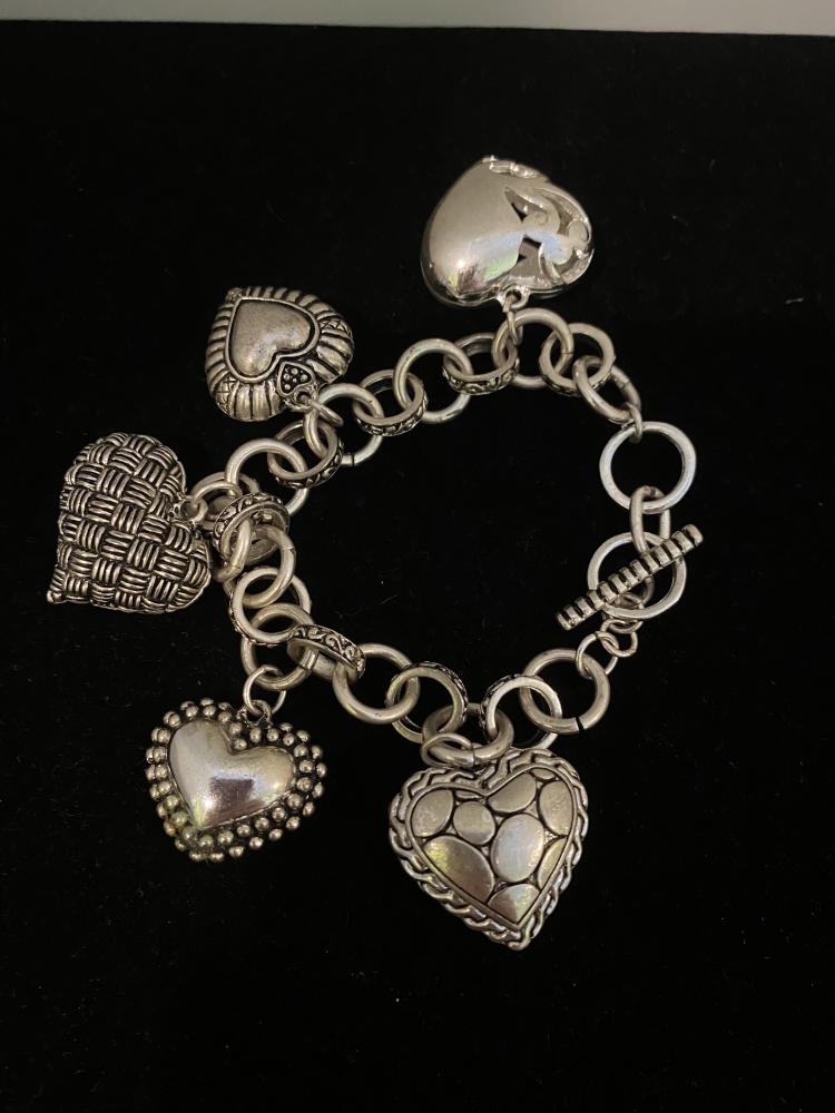 Vintage Sterling Puffy Heart Charm Bracelet